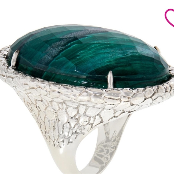 Genuine Malachite Faceted Colleen Lopez Ring Platinum & Sterling Silver Sz 6! - Picture 3 of 8